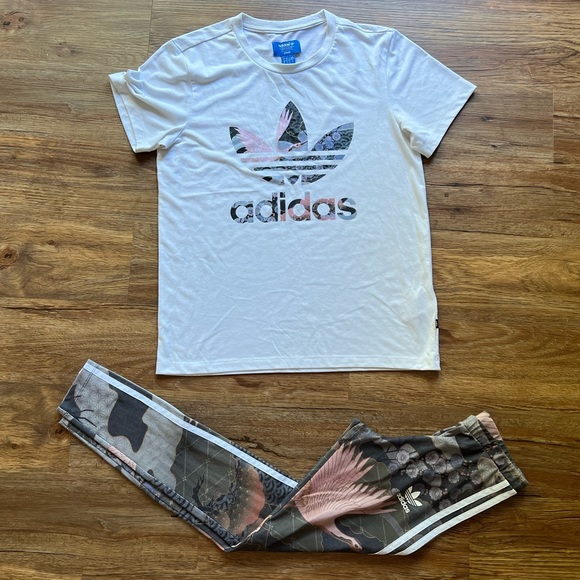 Adidas Asian Arena Kimono Track Tee + Leggings Set Crane Rare HTF XS Rita Ora - Picture 8 of 12